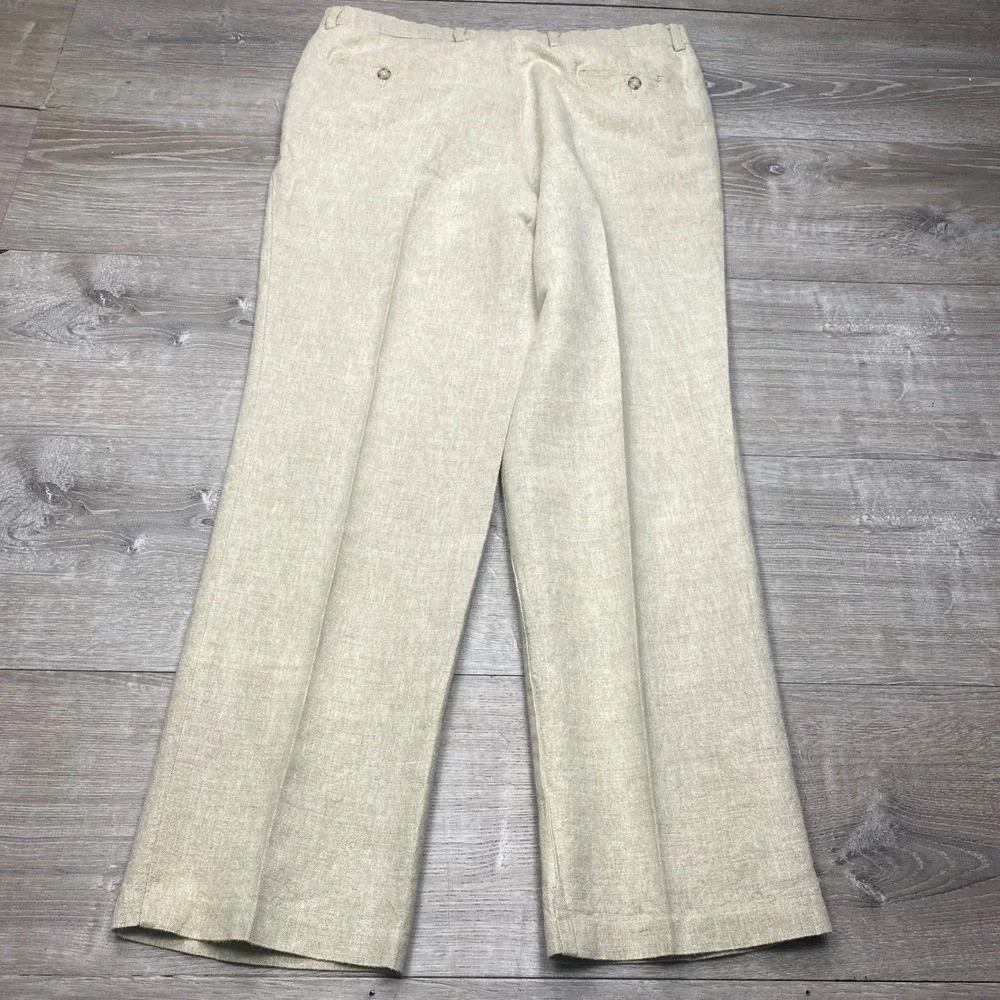 Dockers Premium Men 38x32 Linen Cotton Pleated Pants Tan D3 Classic Fit Beach
